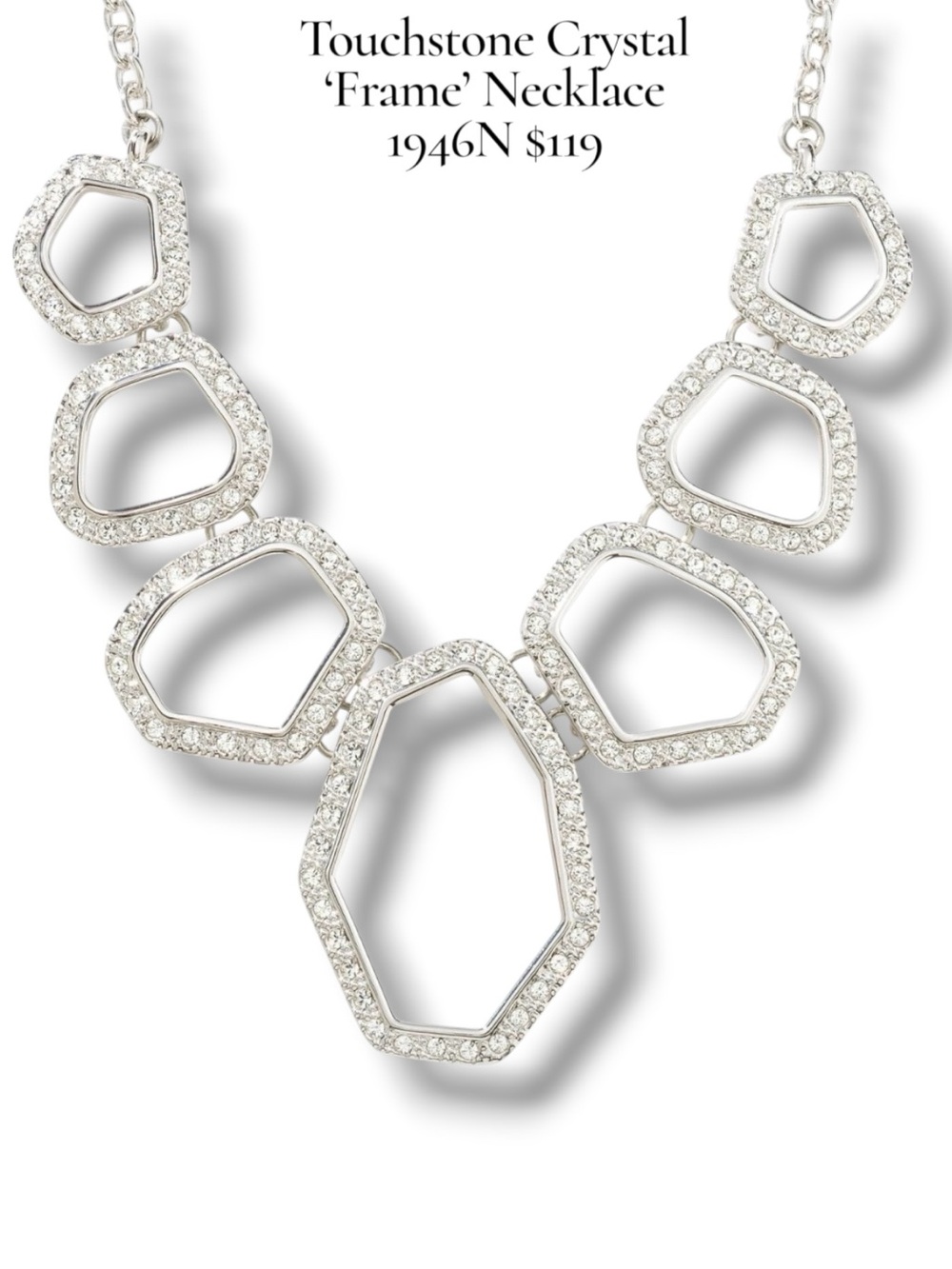 ‘Frame’ Necklace Touchstone Crystal Clear Swarovski Crystal Silver Geometric